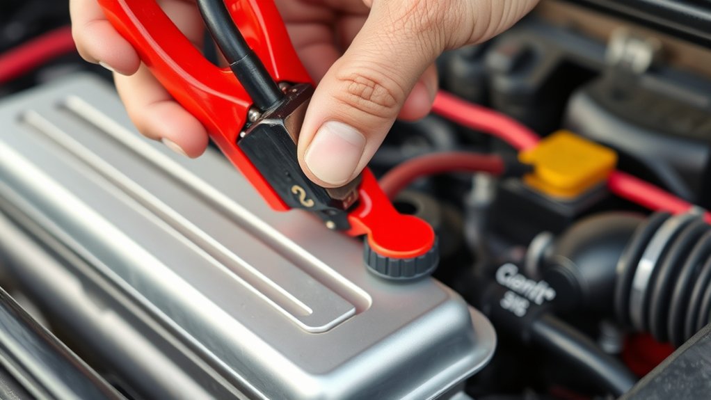 ground jumper cables at the battery positive