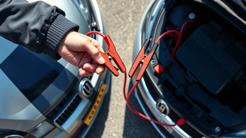 jumpstarting a battery with jumper cables