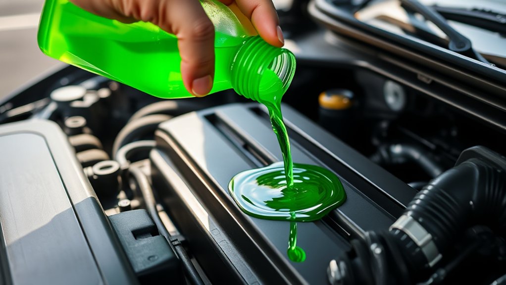 pour coolant into car radiator