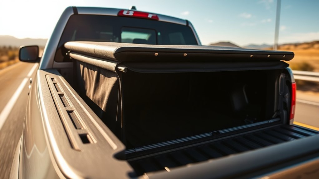 tri fold tonneau cover open driving
